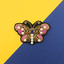 Load image into Gallery viewer, Accessories - Brooch : Posh butterfly handmade Indian silk embroidery brooch
