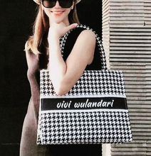 Load image into Gallery viewer, Icon Tote - Your Own Houndstooth Print Book Tote
