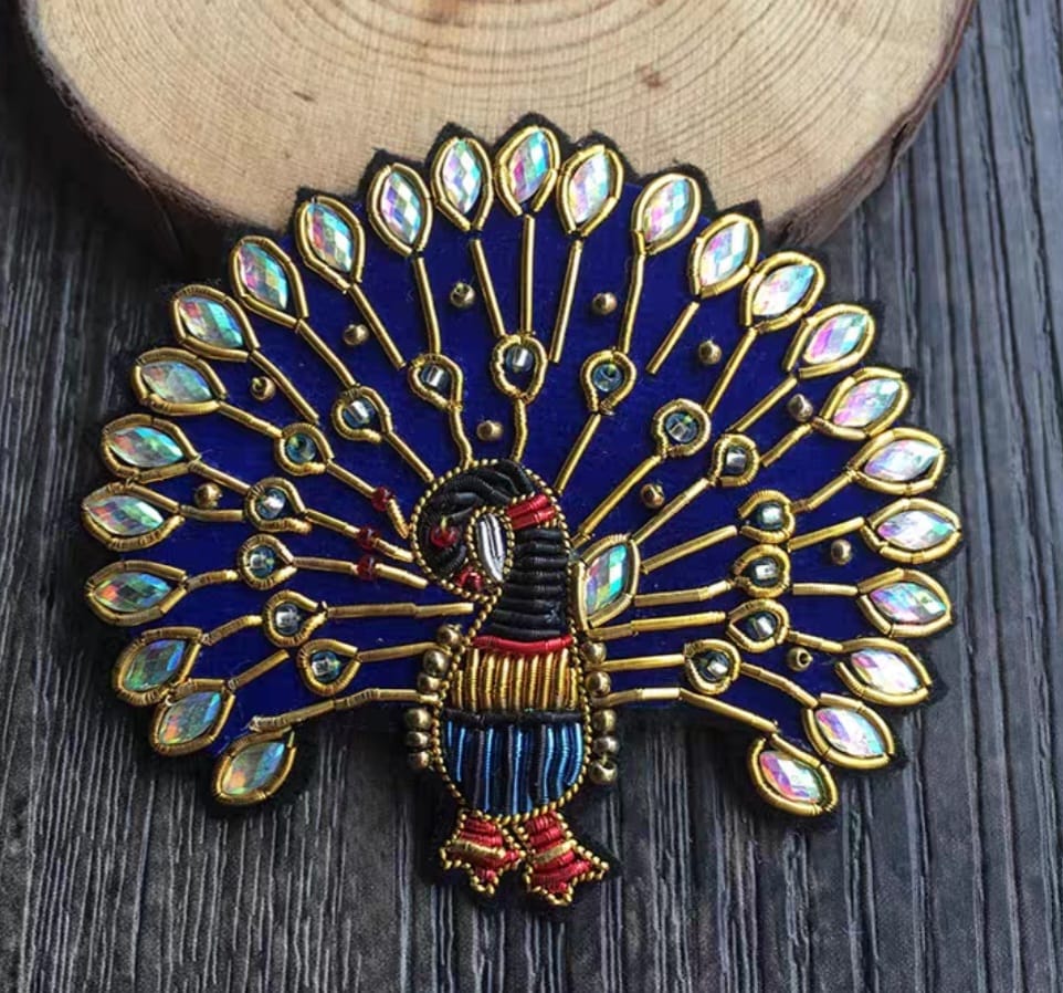 Accessories - Brooch : Peacock handmade Indian silk embroidery brooch